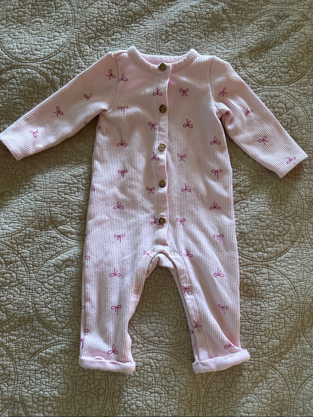Cat & Jack Light Pink Ribbed One-Piece with Tiny Bow Print